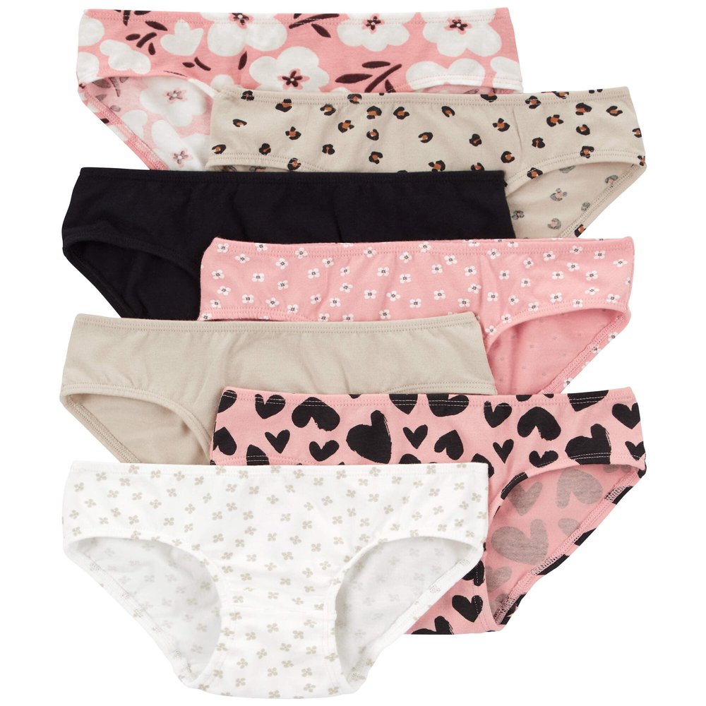Carter's Girls' Little 7-pack Underwear (Pink/Black/White/Beige, 2-3)