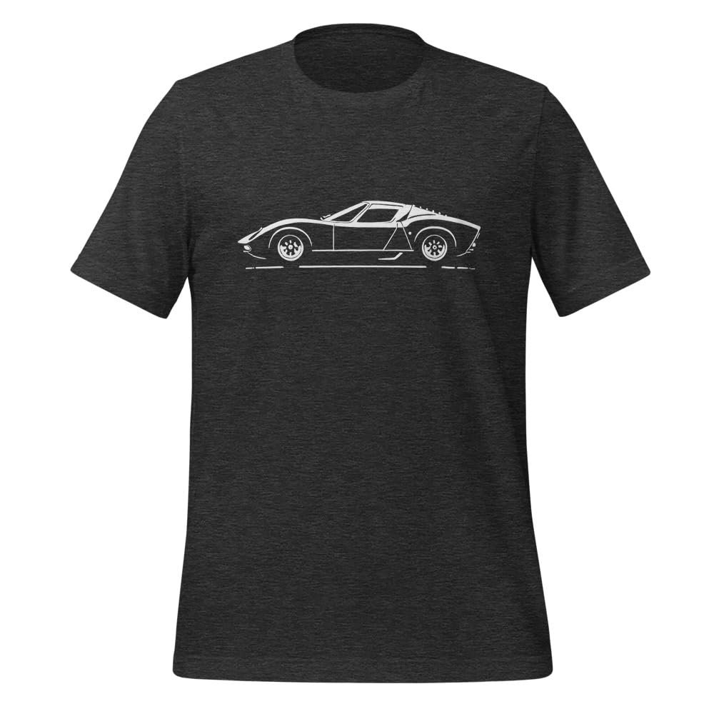 1966 Miura Tshirt for Italian Classic Sportscar Owners Drivers Automotive Tee Dark Grey Heather