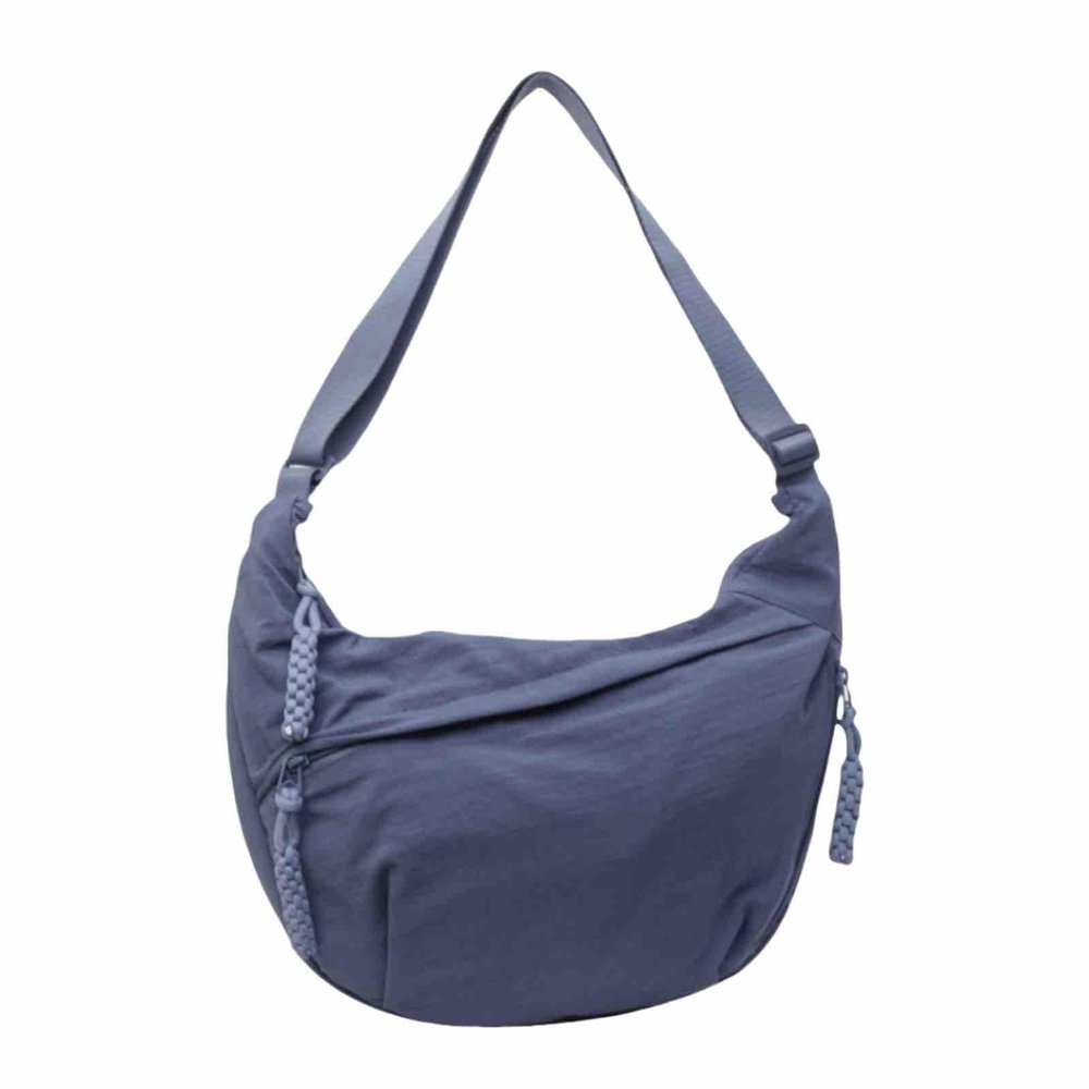 Nylon Crescent Crossbody Shoulder Bag, Luna Adjustable Strap, Multi-Pocket Zipper Purse, Lightweight Sling, Casual Hobo for Women and Men (Blue)