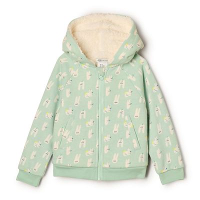 Amazon Essentials x Sofia Grainge Unisex Babies' Zip Hoodie Sweatshirt, Pale Green Rabbits, 18 Months