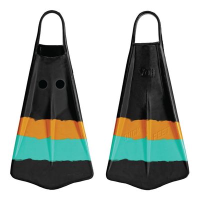 Voit Long Floating Rubber Fins, Duck Feet Fins, Comfortable Swimming Fins for Men & Women, Great for Swim Training, Snorkeling & More Size L (7-8) Black, Orange & Teal