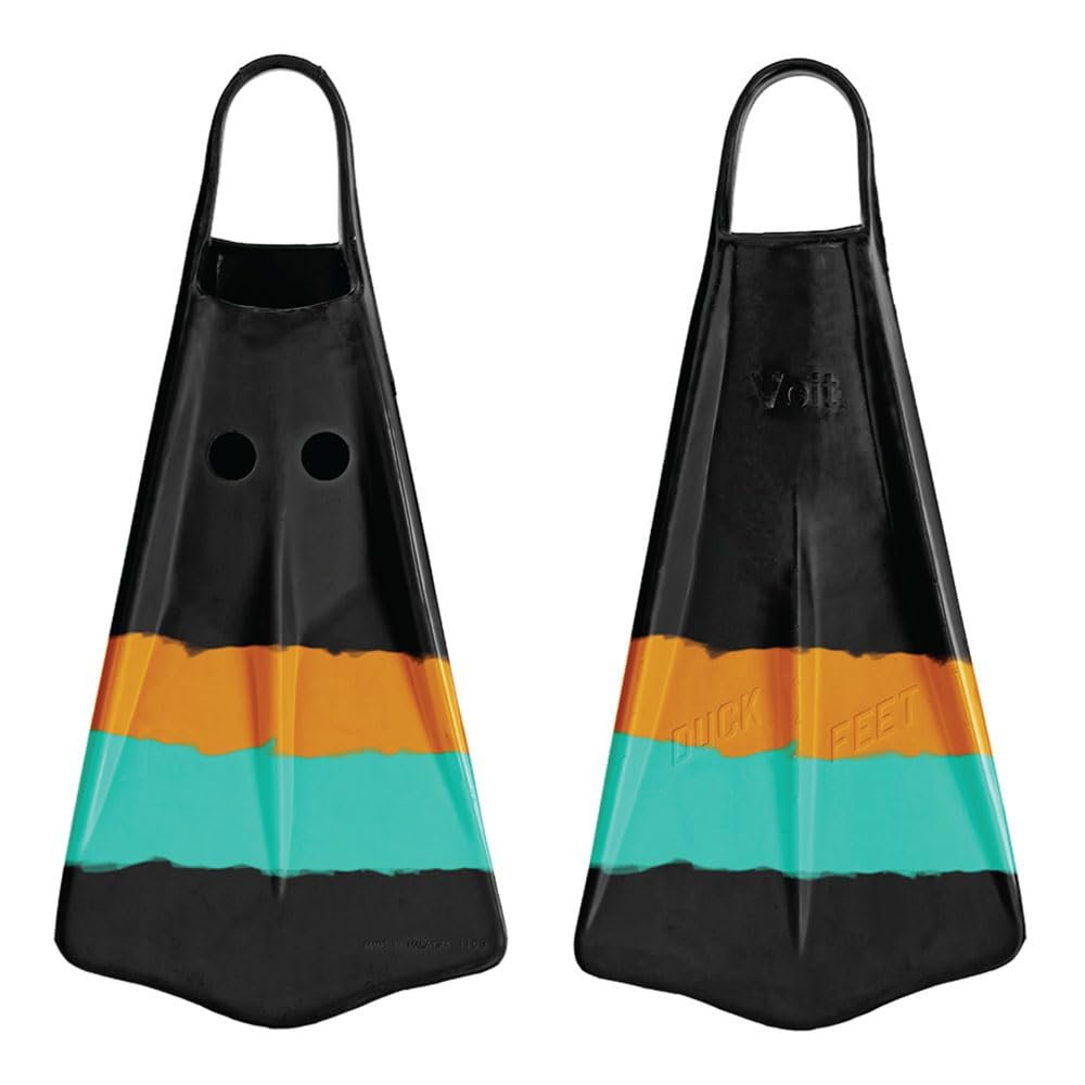 Voit Long Floating Rubber Fins, Duck Feet Fins, Comfortable Swimming Fins for Men & Women, Great for Swim Training, Snorkeling & More Size L (7-8) Black, Orange & Teal