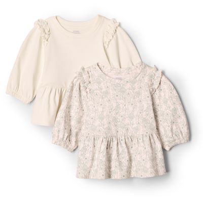 Amazon Essentials x Sofia Grainge Baby Girls' 3/4 Sleeve Knit Top, Pack of 2, Ivory/Sketch Floral, 6-9 Months