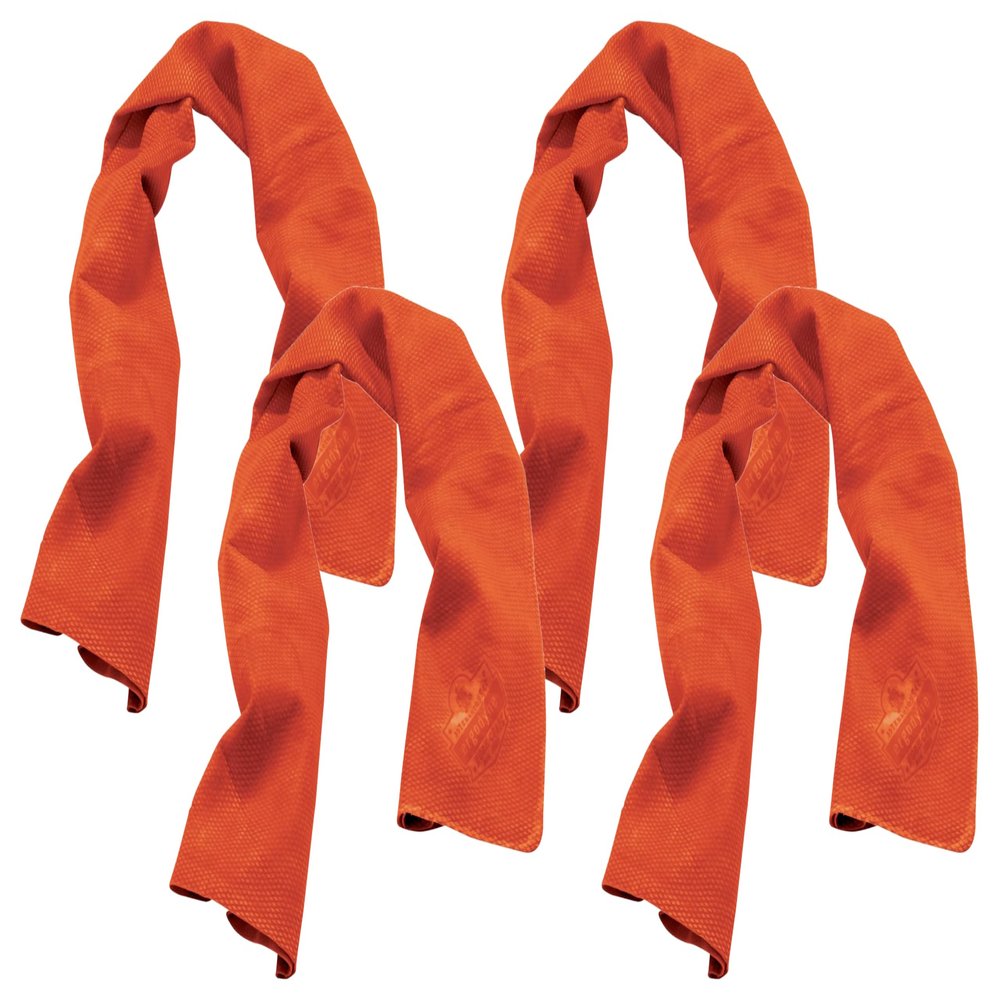Ergodyne Chill Its 6602 Cooling Towel, Long Lasting Cooling Relief Orange 29.50" x 13.00" (Pack of 4)