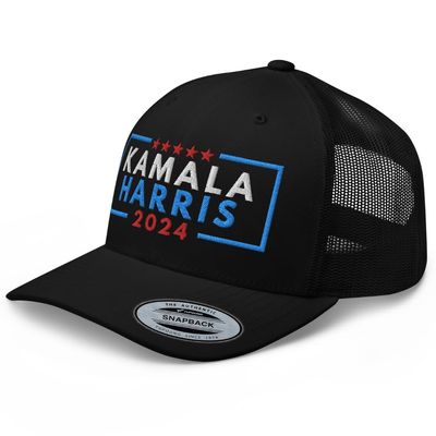 RIVEMUG NG Kamala Harris 2024 Embroidered Curved Bill Trucker Hat Mid Crown Adjustable Cap Black