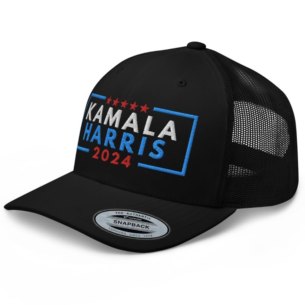 RIVEMUG NG Kamala Harris 2024 Embroidered Curved Bill Trucker Hat Mid Crown Adjustable Cap Black