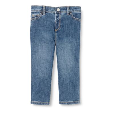 Amazon Essentials x Sofia Grainge Baby Boys' Straight Fit Jeans, Medium Indigo Wash, 18 Months