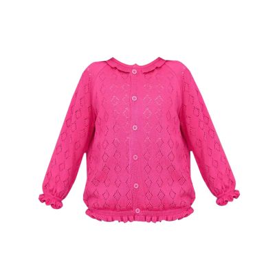 Boys Girls Toddler Cardigan Sweater Fall Winter Solid Color Hollow Knitted Jacket Party Birthday (Hot Pink, 4-5 Years)