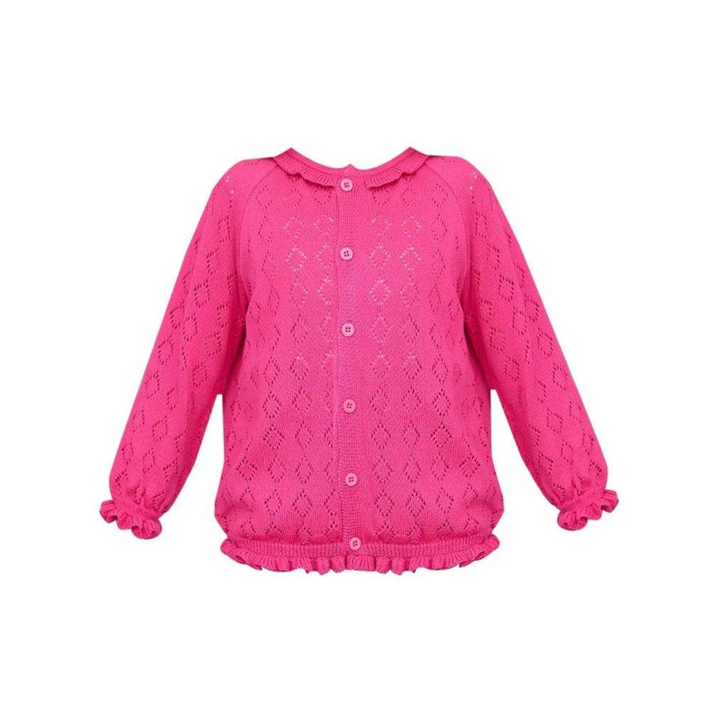 Boys Girls Toddler Cardigan Sweater Fall Winter Solid Color Hollow Knitted Jacket Party Birthday (Hot Pink, 4-5 Years)