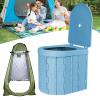 Portable Camping Toilet, Foldable Toilet for Adults, with Thick Black Garbage Bag for Outdoor Emergency, Waterproof Luggable Loo, Hiking(Blue) view 1