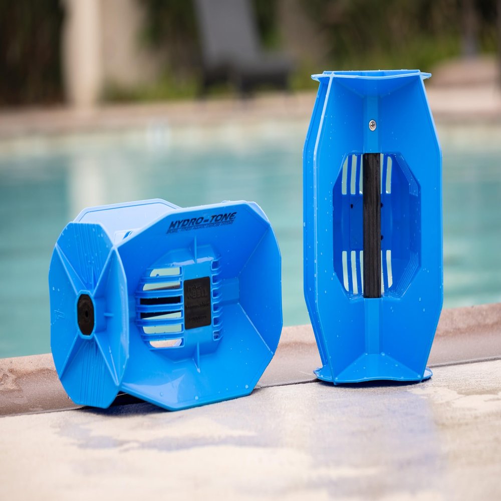 Hydro Tone - HYDRO-BELL Pool Exercise Dumbbells Pair | Water Weights | Functional Strength Training in the Pool | Quick Start Guide (Blue)