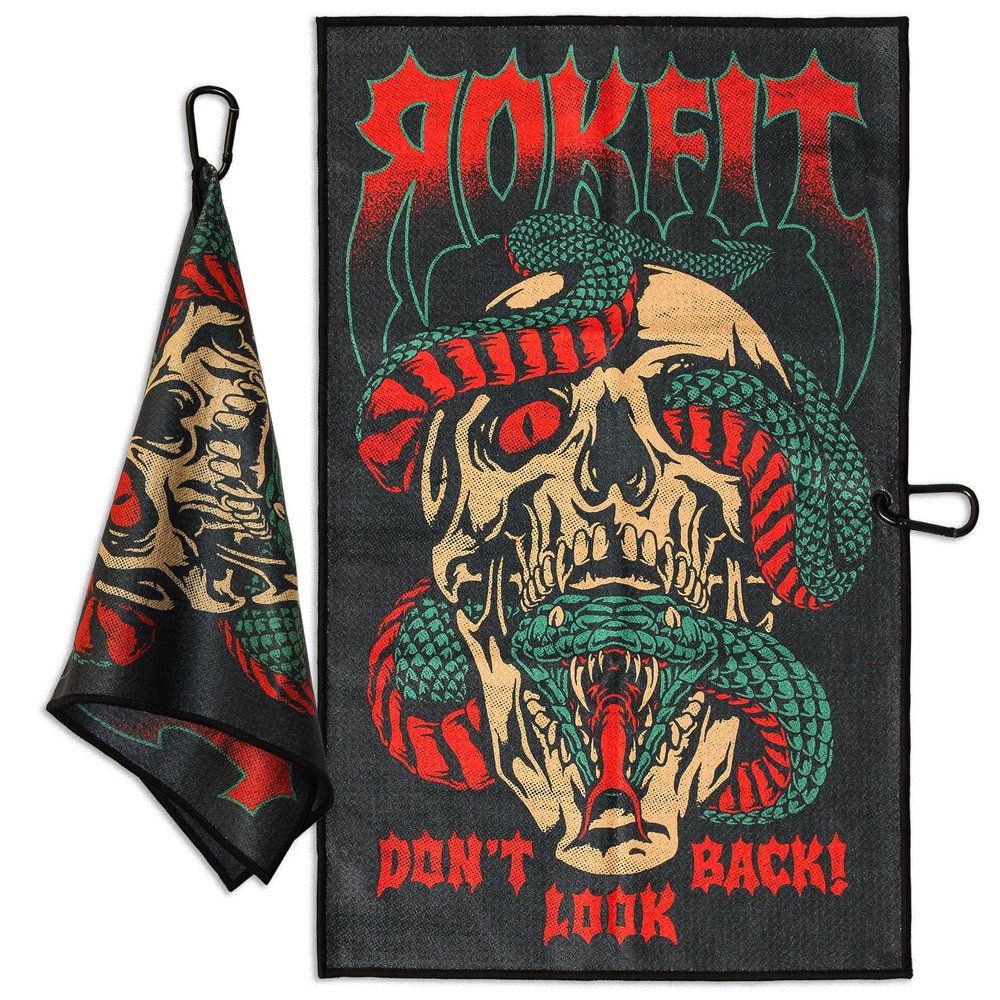 RokFit Gym & Golf Towel  Multi-Use, Quick-Dry, Durable Utility Towel with Bold Graphic and Carabiner Clip (Don't Look Back)