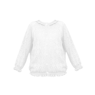 Boys Girls Toddler Cardigan Sweater Fall Winter Solid Color Hollow Knitted Jacket Party Birthday (White, 4-5 Years)