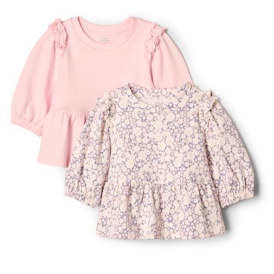 Amazon Essentials x Sofia Grainge Baby Girls' 3/4 Sleeve Knit Top, Pack of 2, Delicate Floral/Pink, 0-3 Months