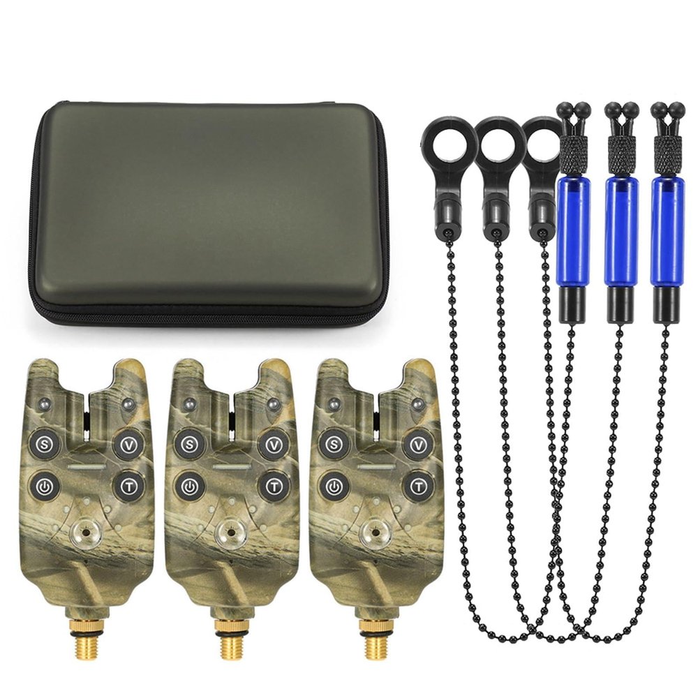 HXBER Fishing Bite Alarms Chain Alert Set Digital Fishing Alarm Kit LED Alarm Indicator Alert Fishing Fishing Tackle with Zippered Box