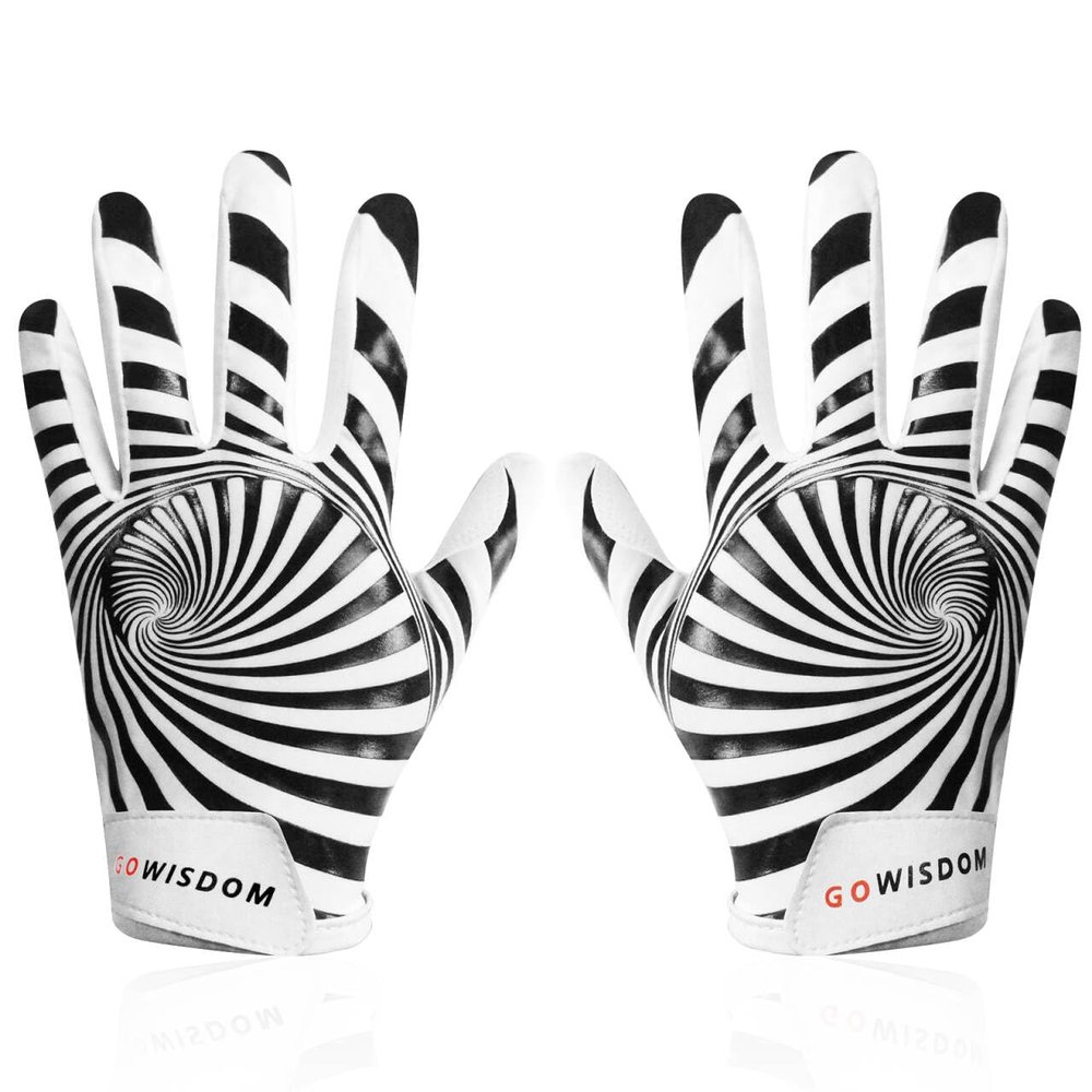 hisptgo Kids Football Gloves Ultra-Sticky Receiver Glove for Kids with Enhanced Grip and Protection, Football Gloves Youth Boys 8-12, Spiral White
