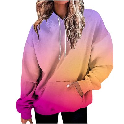 FOCLMP Women Gradient Color Oversized Hoodies Trendy 2024 Pullover Sweatshirts Comfort Sweatshirt Tops Fall Fashion Clothes Hoodie Y2K Cute Orange Medium