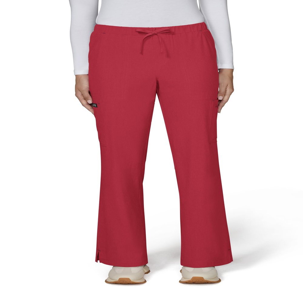 KOI Basics Women's 8 Pocket Holly Cargo Scrub Pants with a Drawstring Waist Heather Candy Red Medium Petite