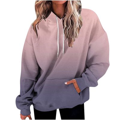 FOCLMP Women Gradient Color Oversized Hoodies Trendy 2024 Pullover Sweatshirts Comfort Sweatshirt Tops Fall Fashion Clothes Sweatshirts Pink Small