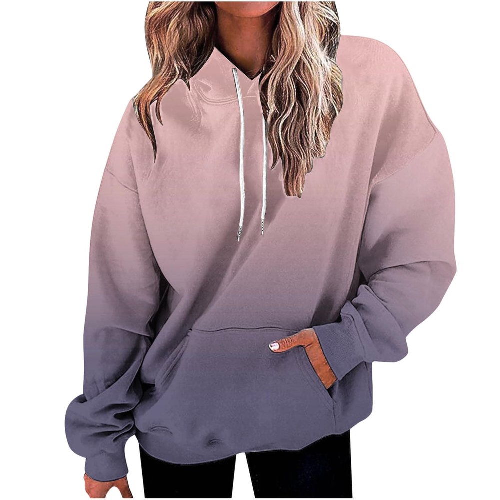 FOCLMP Women Gradient Color Oversized Hoodies Trendy 2024 Pullover Sweatshirts Comfort Sweatshirt Tops Fall Fashion Clothes Sweatshirts Pink Small