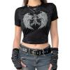 Summer Slim Tee Tops Streetwear Gothic Harajuku Graphic Print T-shirt Women Tank Vintage Crop Top Y2K Clothes T Shirt,Black,M view 1