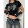 Summer Slim Tee Tops Streetwear Gothic Harajuku Graphic Print T-shirt Women Tank Vintage Crop Top Y2K Clothes T Shirt,Black,M view 2