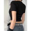 Summer Slim Tee Tops Streetwear Gothic Harajuku Graphic Print T-shirt Women Tank Vintage Crop Top Y2K Clothes T Shirt,Black,M view 3