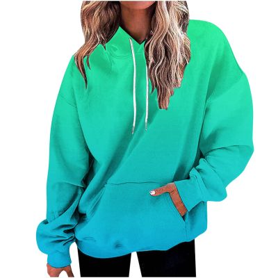 FOCLMP Women Gradient Color Oversized Hoodies Trendy 2024 Pullover Sweatshirts Comfort Sweatshirt Tops Fall Fashion Clothes Hoodie Women Green 3X-Large