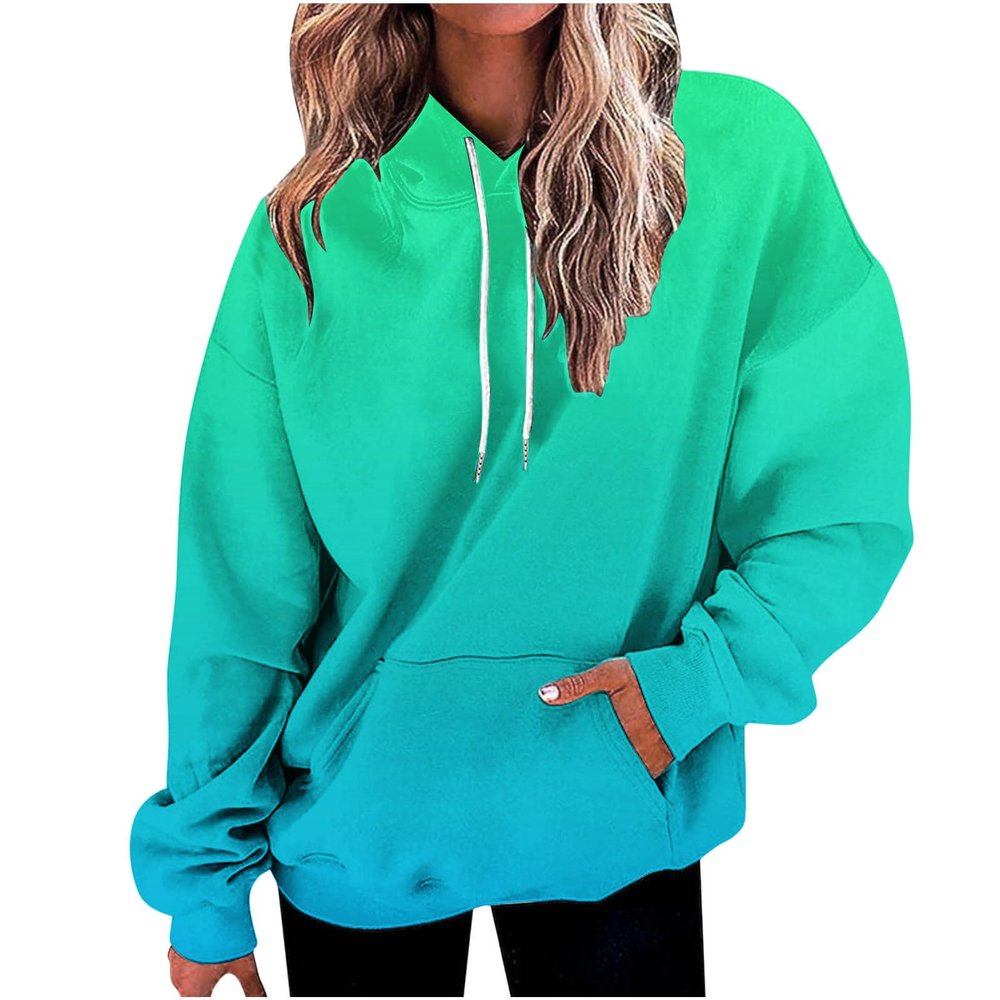 FOCLMP Women Gradient Color Oversized Hoodies Trendy 2024 Pullover Sweatshirts Comfort Sweatshirt Tops Fall Fashion Clothes Hoodie Women Green 3X-Large