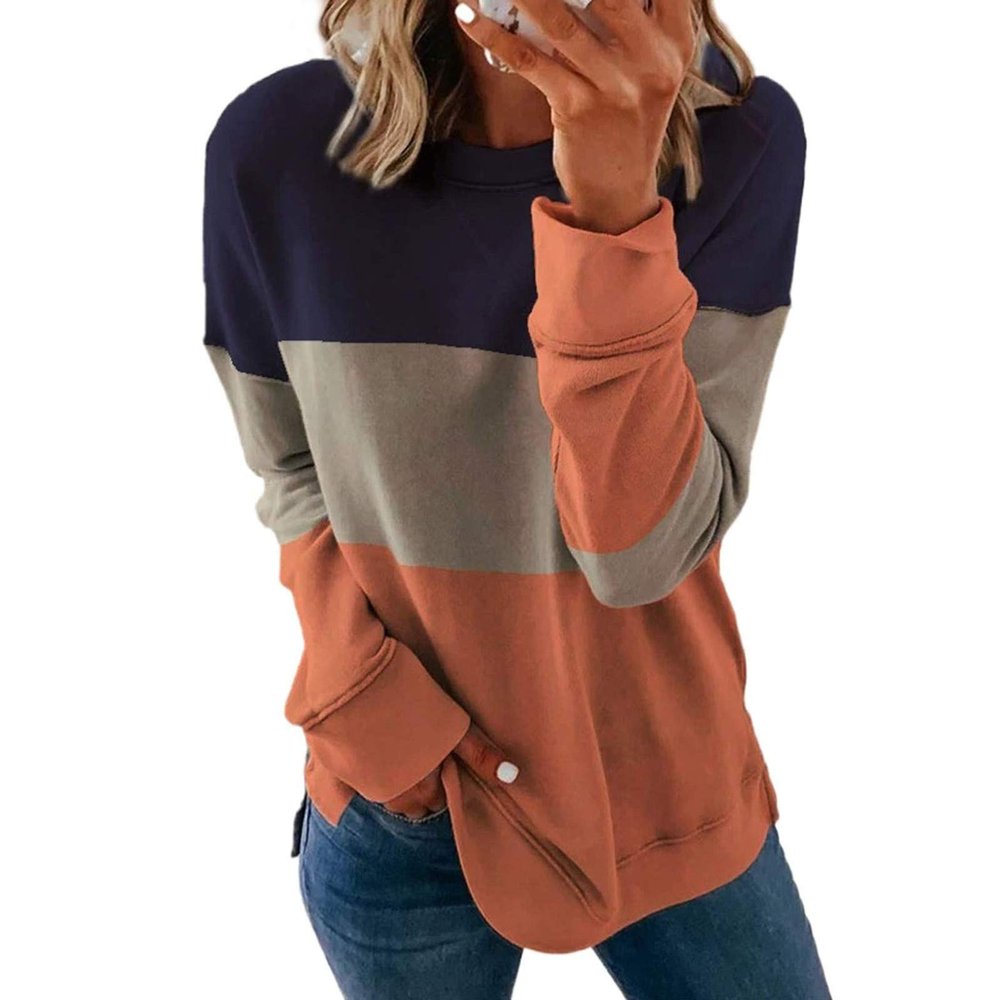 FOCLMP Women Crew Neck Trendy Sweatshirts Long Sleeve Shirts Sweatshirt Pullover Tops Fall Fashion Comfort Clothing 2024 Comfort Hoodies for Anxiety Women Blue Large