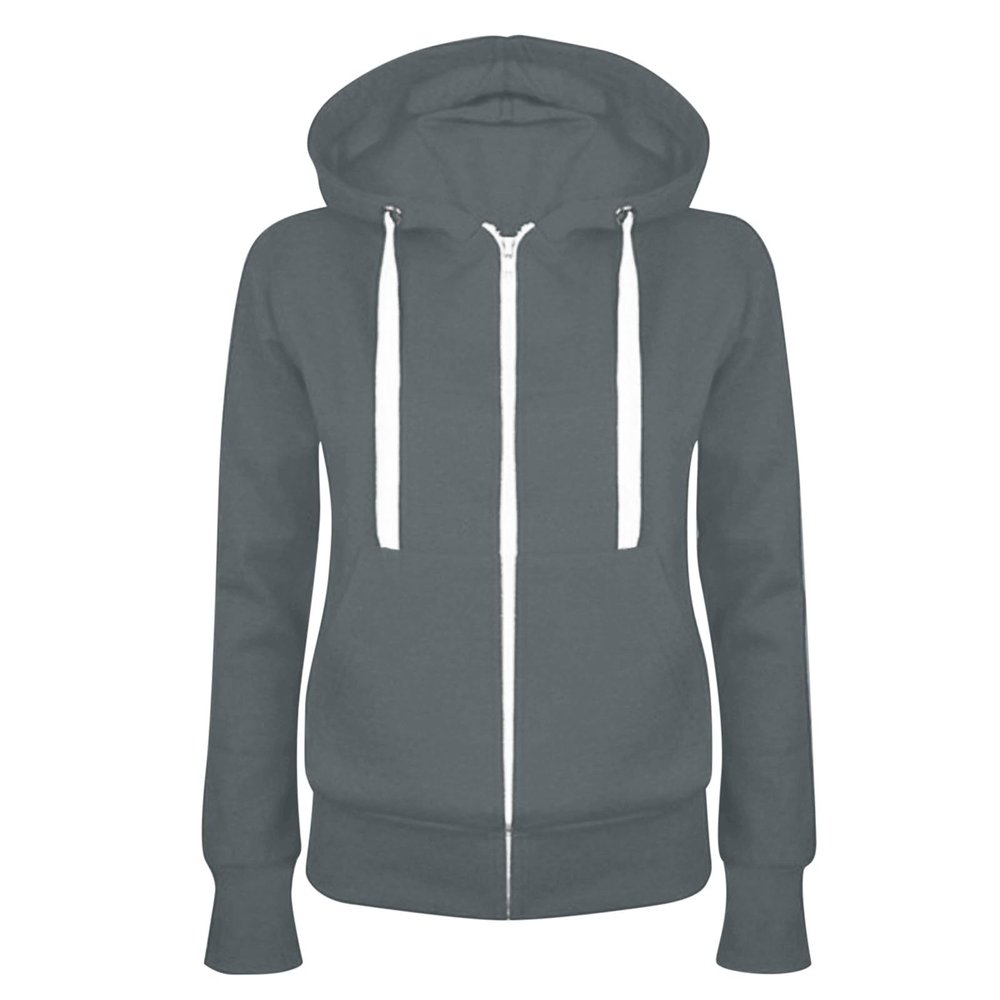 FOCLMP Women 2024 Zip Up Trendy Hoodies Lightweight Sweatshirts Jackets Drawstring Hooded Sweatshirt Casual Fashion Clothes Hiking Sweatshirt Women Plus Size Dark Gray Large