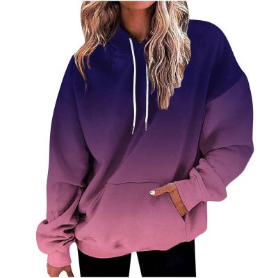 FOCLMP Women Gradient Color Oversized Hoodies Trendy 2024 Pullover Sweatshirts Comfort Sweatshirt Tops Fall Fashion Clothes Comfy Oversized Hoodies for Women Purple X-Large