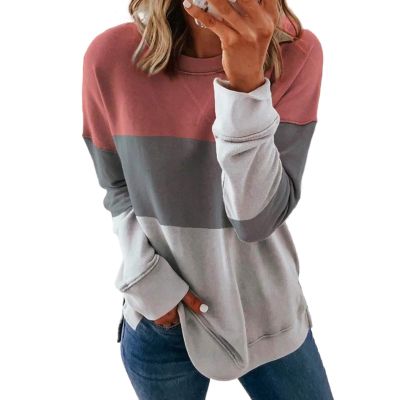 FOCLMP Women Crew Neck Trendy Sweatshirts Long Sleeve Shirts Sweatshirt Pullover Tops Fall Fashion Comfort Clothing 2024 Hoodie Oversized Pink Large