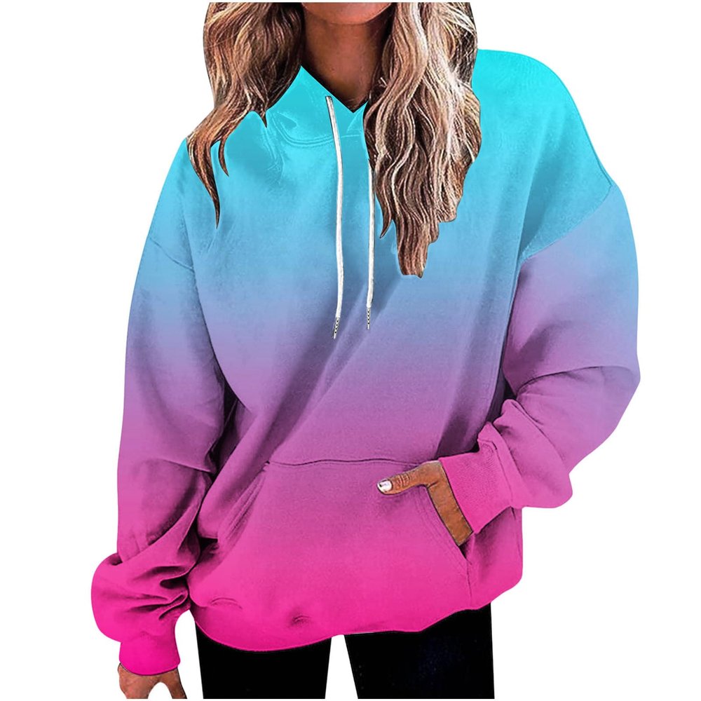 FOCLMP Women Gradient Color Oversized Hoodies Trendy 2024 Pullover Sweatshirts Comfort Sweatshirt Tops Fall Fashion Clothes Cute Hoodie Hot Pink X-Large