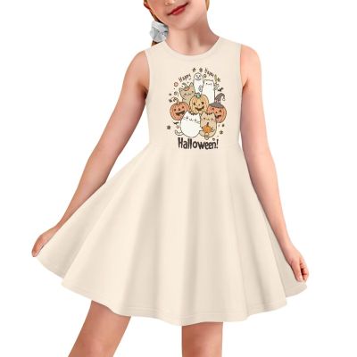 OZELANSAY Funny Halloween Print Girls Sleeveless Skater Dresses Casual A-Line Swing Twirly Cute Cat and Pumpkin Graphic Summer Dress for Kids 13-14 Years Elegant Clothes School Halloween Party Dress