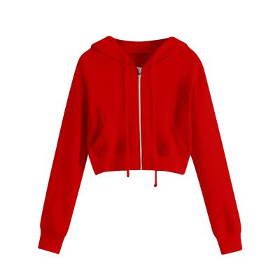FOCLMP Womens Cropped Hoodie Zip Up Hoodies Jackets Zipper Long Sleeve Sweatshirts Fall Trendy 2024 Y2K Fashion Clothes Hoodies for Women Pullover Red Medium