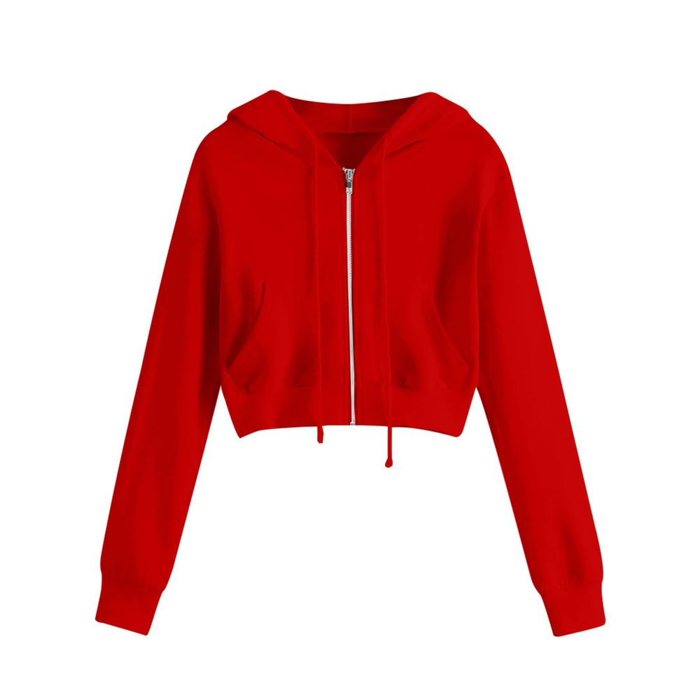 FOCLMP Womens Cropped Hoodie Zip Up Hoodies Jackets Zipper Long Sleeve Sweatshirts Fall Trendy 2024 Y2K Fashion Clothes Hoodies for Women Pullover Red Medium