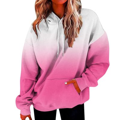 FOCLMP Women Gradient Color Oversized Hoodies Trendy 2024 Pullover Sweatshirts Comfort Sweatshirt Tops Fall Fashion Clothes Sweatshirt for Women Hiking Pink Large