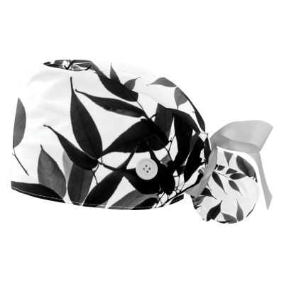 2 Pieces Scrub Caps Women Plants Leaves Scrub Caps Women Ponytail Surgical Caps for Beauty Salon Multi