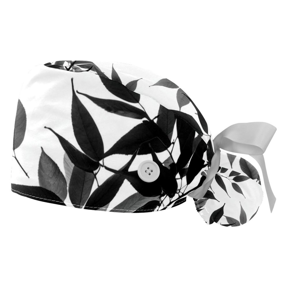 2 Pieces Scrub Caps Women Plants Leaves Scrub Caps Women Ponytail Surgical Caps for Beauty Salon Multi