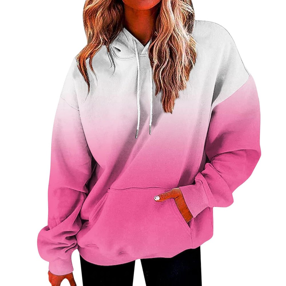 FOCLMP Women Gradient Color Oversized Hoodies Trendy 2024 Pullover Sweatshirts Comfort Sweatshirt Tops Fall Fashion Clothes Women'S Sweatshirts Pink X-Large
