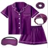 ALHAVONE Kids Girl Pajama Set with Headband Blindfold Hair Tie Toddler Boy Girl Satin Silky Button-up Pajama Sleepwear (Purple-short, 165) view 1