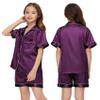 ALHAVONE Kids Girl Pajama Set with Headband Blindfold Hair Tie Toddler Boy Girl Satin Silky Button-up Pajama Sleepwear (Purple-short, 165) view 2