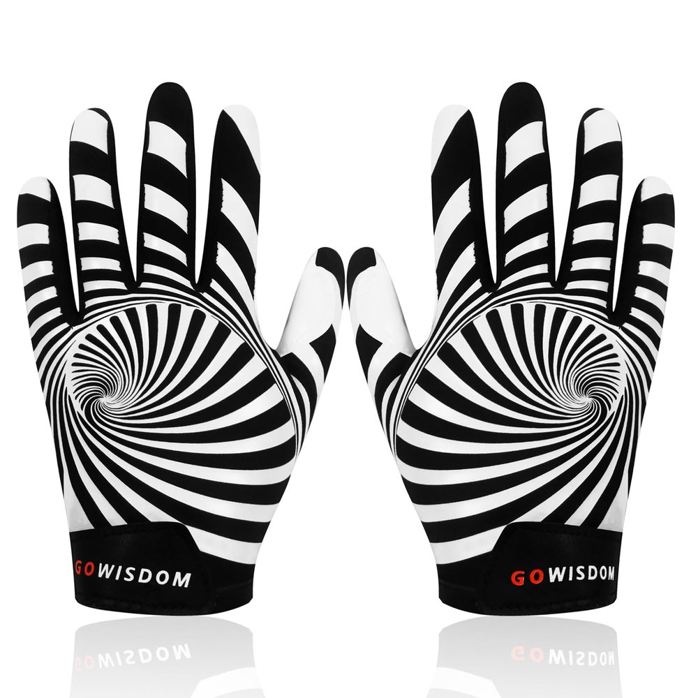 hisptgo Youth Football Gloves, Ultra Sticky Receiver Gloves for Kids with Enhanced Grip and Protection, Ideal for Flag and Touch Football, Spiral Black