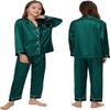 ALHAVONE Kids Girl Pajama Set with Headband Blindfold Hair Tie Toddler Boy Girl Satin Silky Button-up Pajama Sleepwear (Deep green-long, 165) view 2