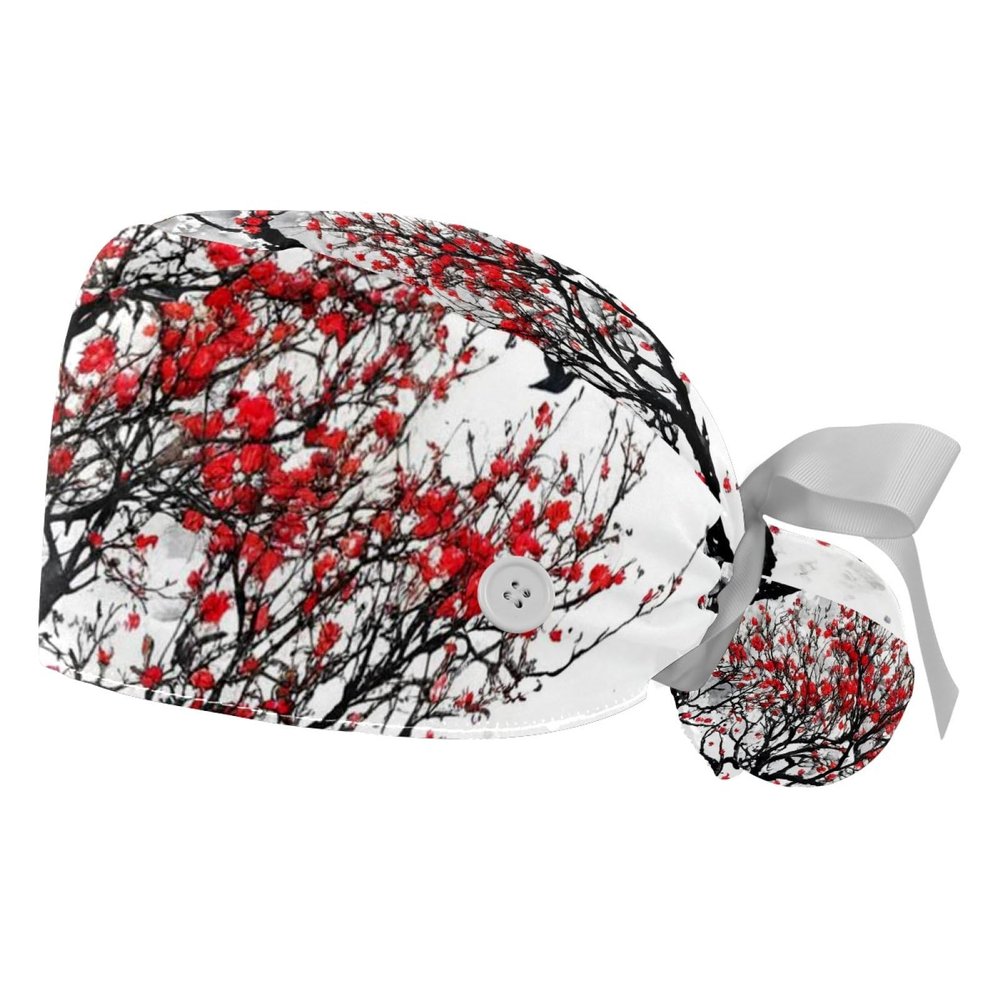 2 Pieces Scrub Caps Women Tree Winter Flowers Scrub Cap Surgical Bouffant Caps for Women for Chef Multi