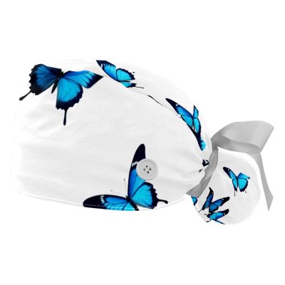 2 Pieces Scrub Caps Women Butterflies Scrub Caps Women Satin Lined Surgical Bouffant Caps for Women for Hospital Multi