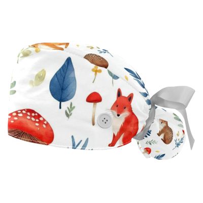2 Pieces Scrub Caps Women Animals Bear Plant Chef Cap Surgical Bouffant Caps for Women for Beauty Salon Multi