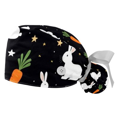 2 Pieces Scrub Caps Women Bunny Carrots Ponytail Scrub Cap Surgical Cap for Hospital Multi