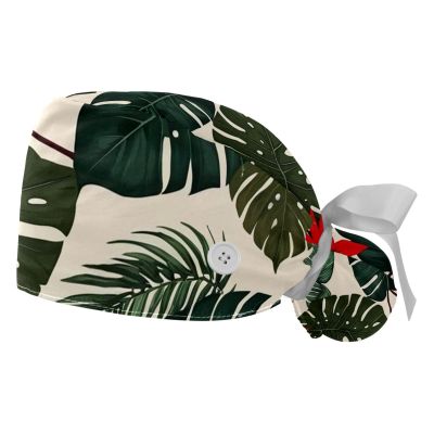 2 Pieces Scrub Caps Women Plants Palm Tree Dental Scrub Caps Surgical Cap for Kitchen Multi